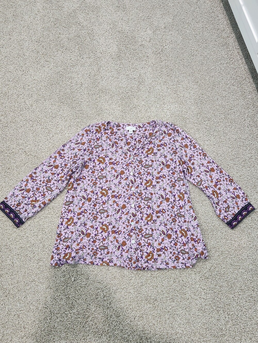 J Jill M Purple Floral Long Sleeve Womens Top, Like New